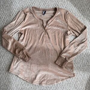 Tan Long Sleeve Henley Top